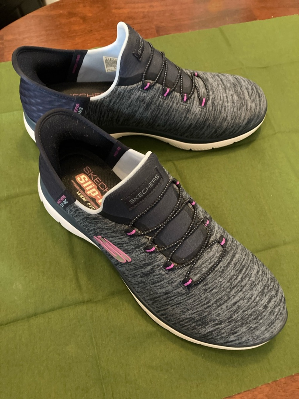 Skechers Navy Heathered Slip-Ins with Pink Accents -wide fit